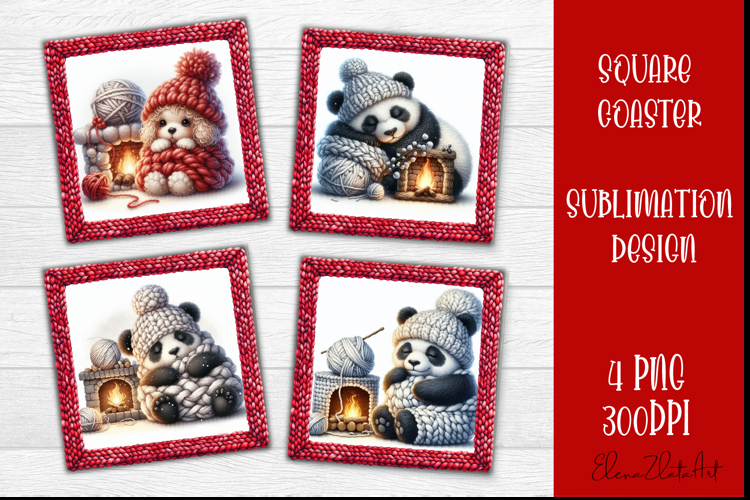 Funny animal Square Coaster Sublimation | Crochet Christmas