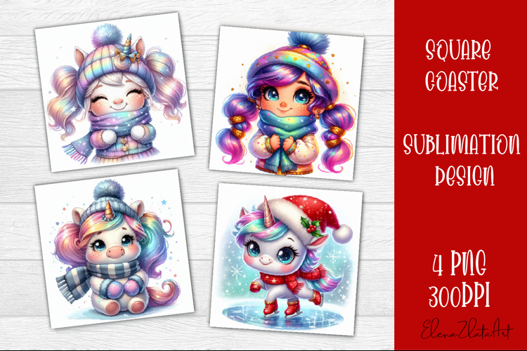 Funny unicorn Square Coaster Sublimation | unicorn christmas