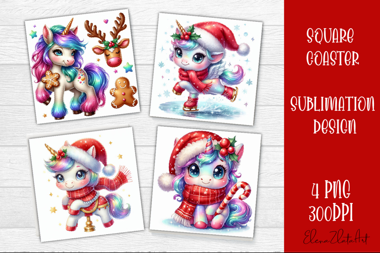 Funny unicorn Square Coaster Sublimation | unicorn christmas