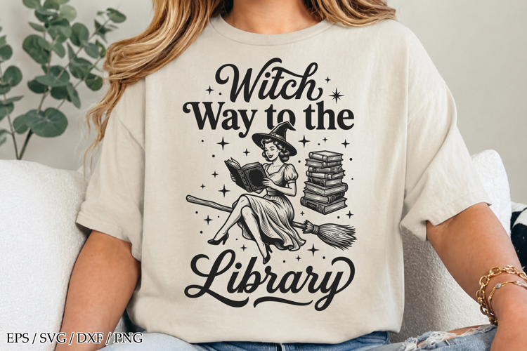 Funny Vintage Halloween Library Bookish Bookworm Witch SVG