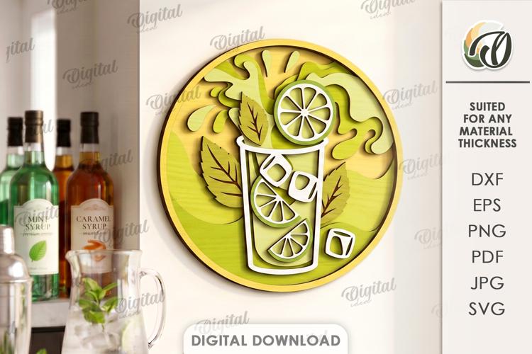 3D Drink Wall Decor Laser Cut. Round Sign. Kitchen Decor SVG