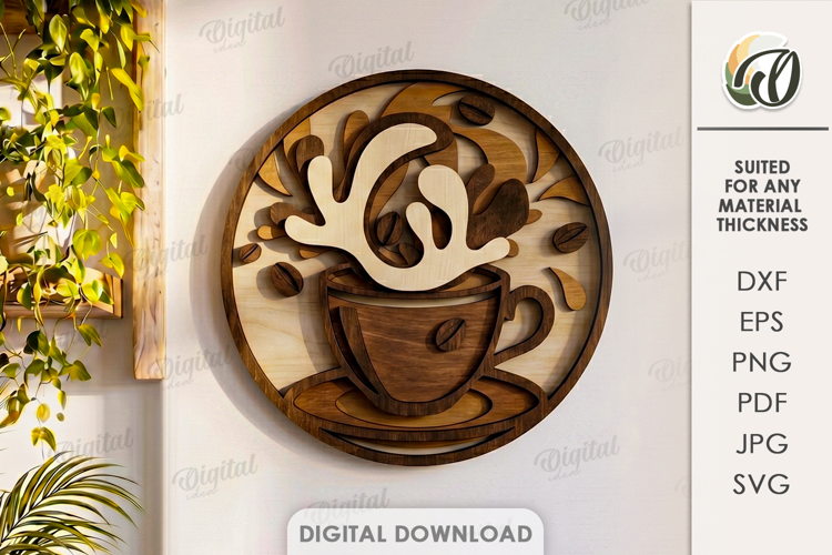 3D Drink Wall Decor Laser Cut. Round Sign. Kitchen Decor SVG