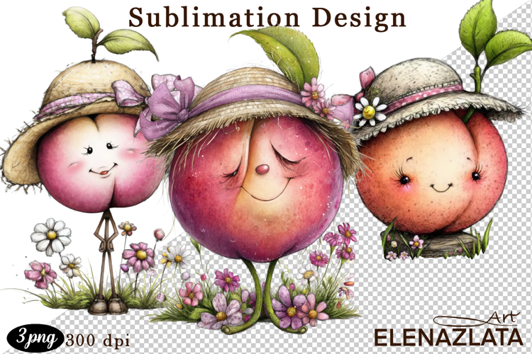Kawaii Fruit Clipart | Watercolor Food Characters