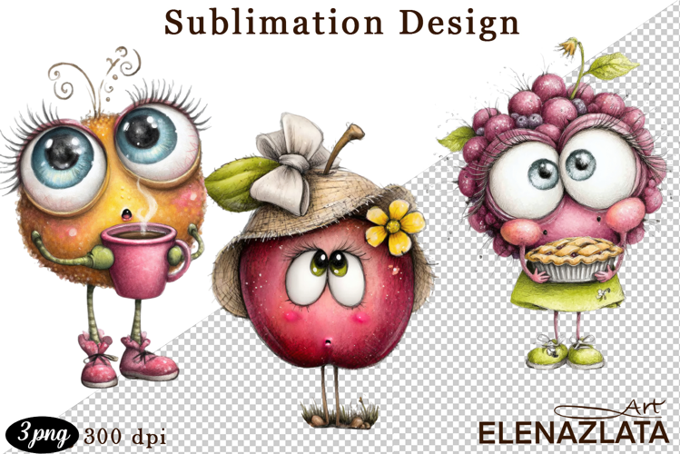 Kawaii Fruit Clipart | Watercolor Food Characters