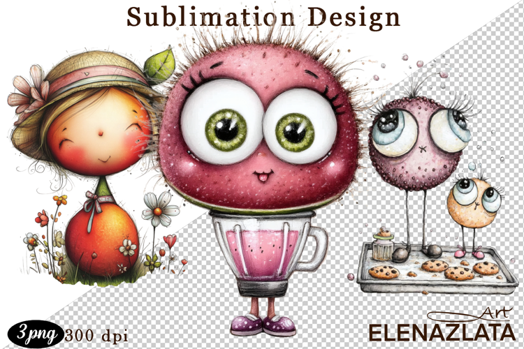 Kawaii Fruit Clipart | Watercolor Food Characters