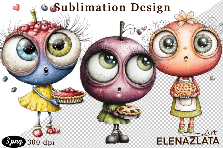 Kawaii Fruit Clipart | Watercolor Food Characters