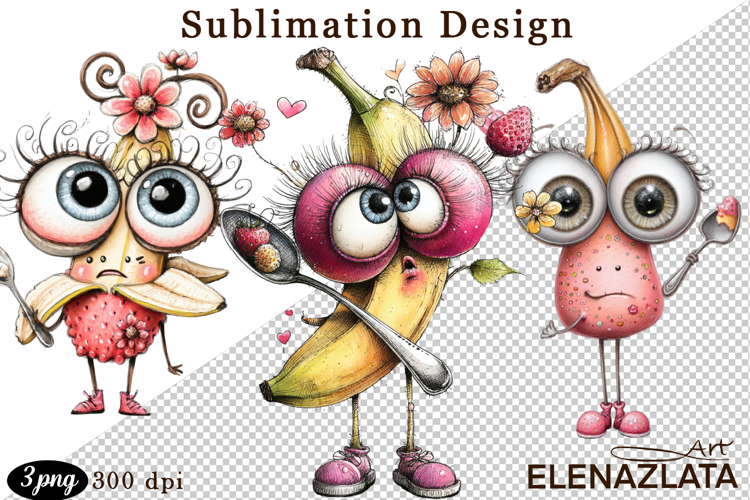 Kawaii Fruit Clipart | Watercolor Food Characters