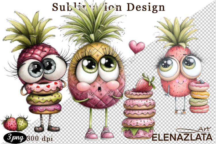 Kawaii Fruit Clipart | Watercolor Food Characters