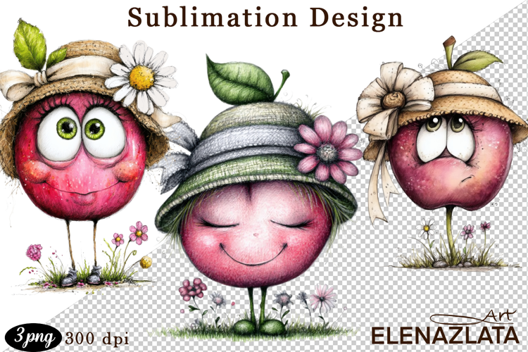 Kawaii Fruit Clipart | Watercolor Food Characters