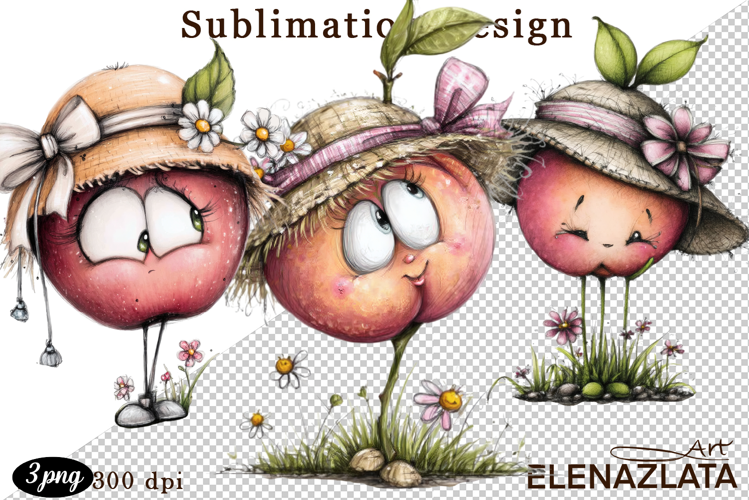 Kawaii Fruit Clipart | Watercolor Food Characters