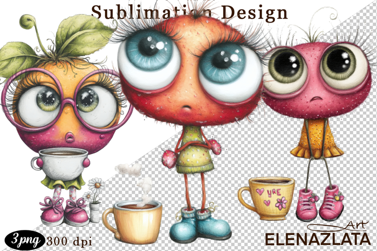 Kawaii Fruit Clipart | Watercolor Food Characters