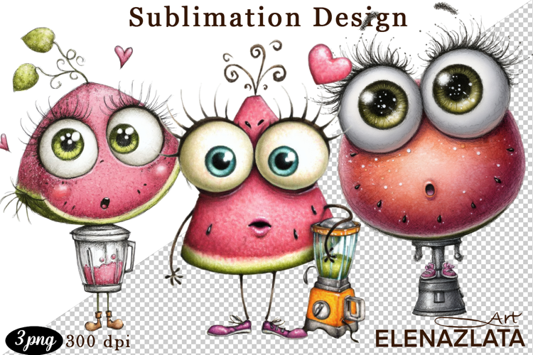 Kawaii Fruit Clipart | Watercolor Food Characters