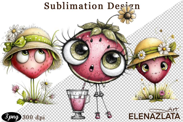 Kawaii Fruit Clipart | Watercolor Food Characters