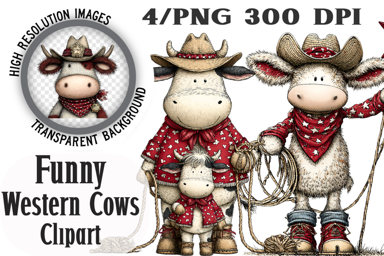 Funny Western Cows Clipart