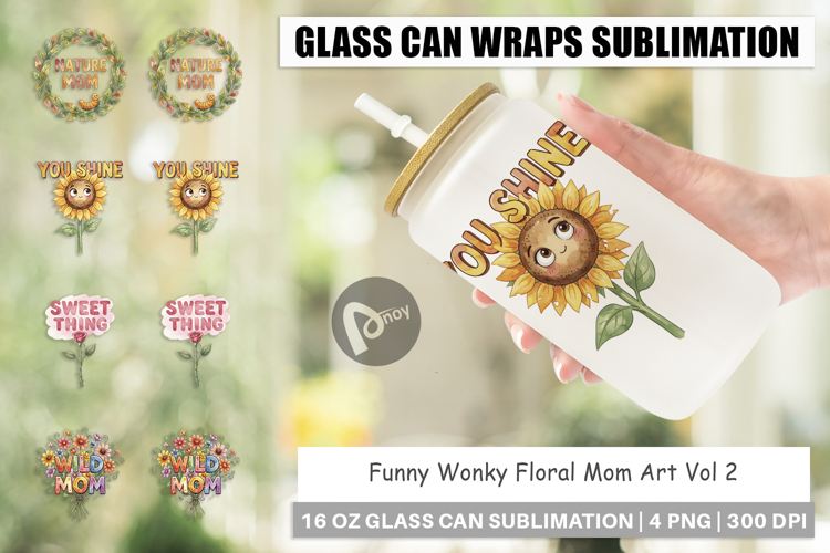 Wonky Floral Mom Glass Can