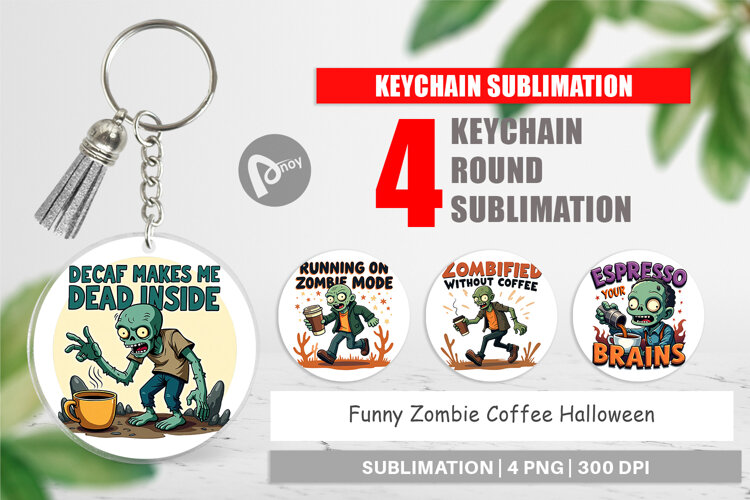 Keychain Halloween Zombie Coffee example image 1