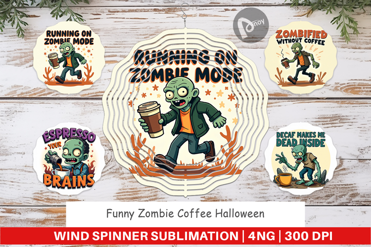 Wind Spinner Halloween Zombie Coffee