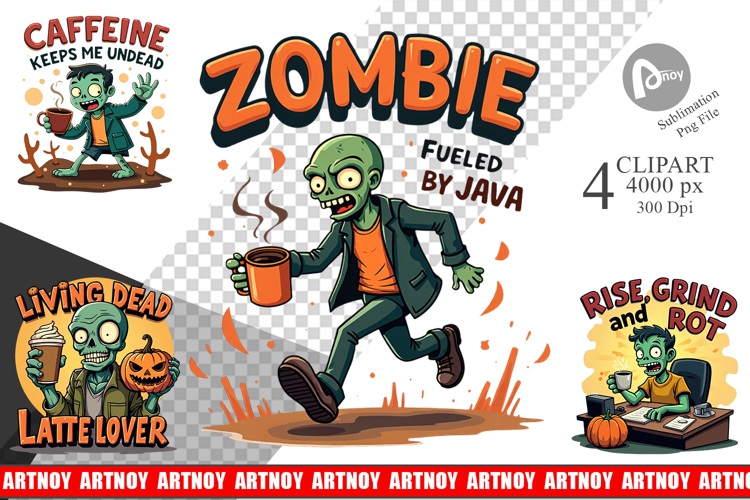 Halloween Zombie Coffee Clipart
