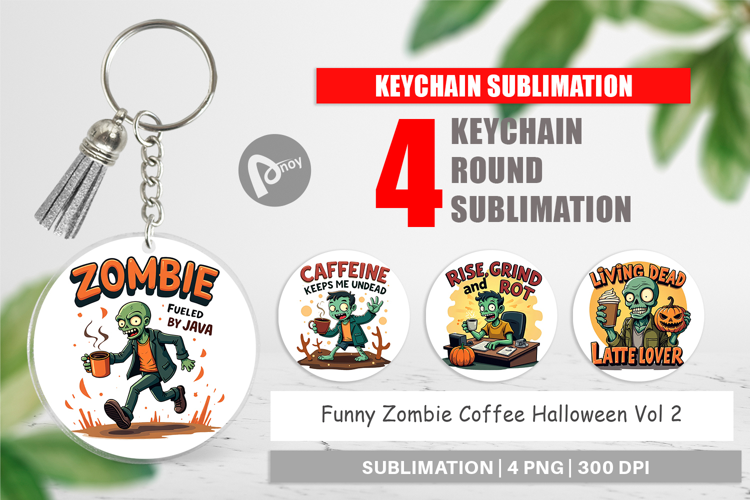 Keychain Halloween Zombie Coffee