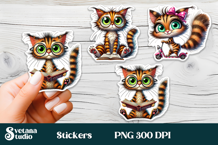 Funny cat stickers printable | Cute animal stickers PNG