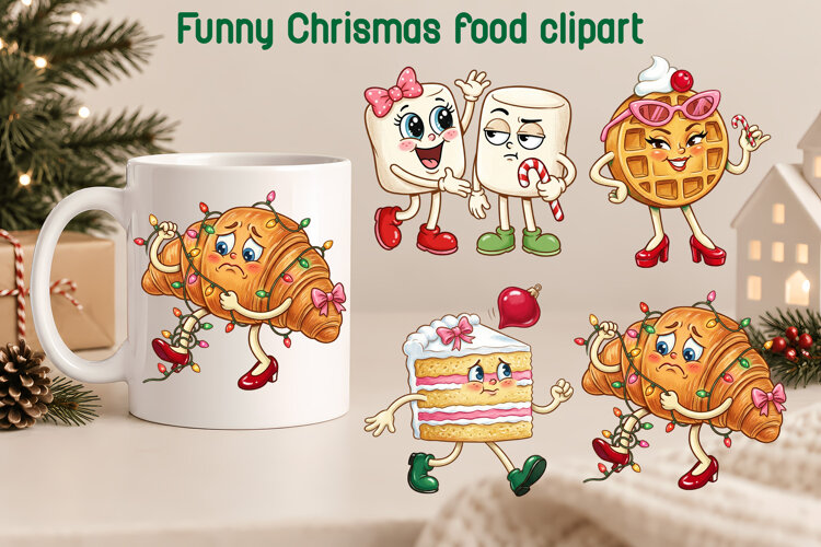 Funny Christmas Breakfast Clipart | Cute Holiday Food PNG example image 1
