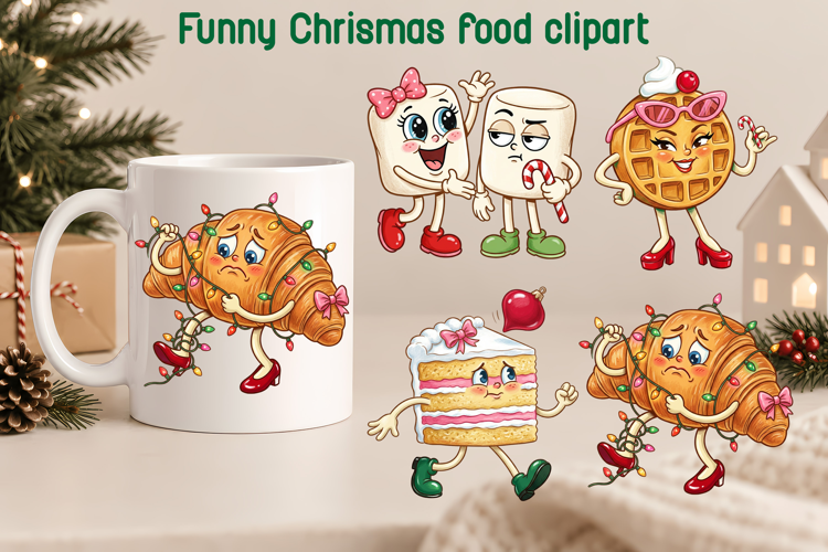 Funny Christmas Breakfast Clipart | Cute Holiday Food PNG