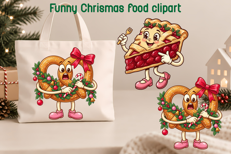 Funny Christmas Pretzel & Cherry Pie Clipart PNG