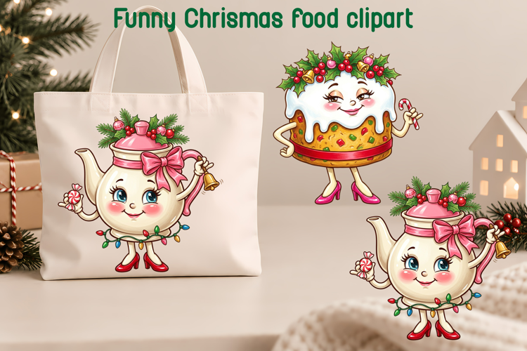Cute Christmas Tea & Fruitcake Clipart PNG