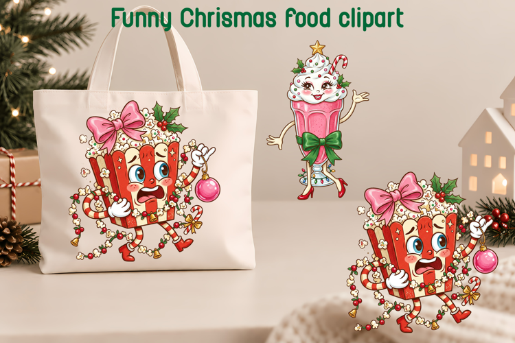 Funny Christmas Popcorn & Milkshake Clipart PNG