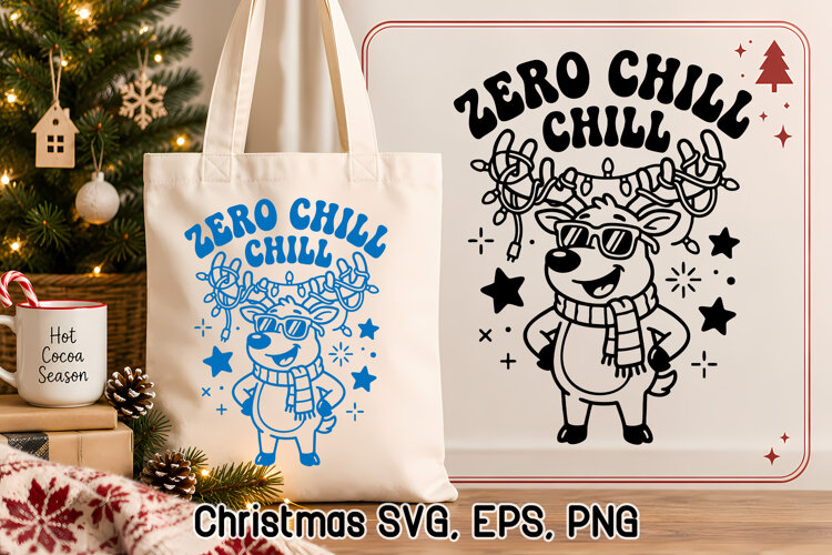 Zero Chill Funny Christmas Reindeer SVG example image 1