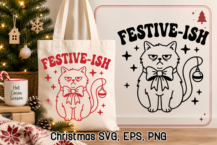 Festive Ish Funny Cat Christmas SVG | Christmas Animal SVG example image 1