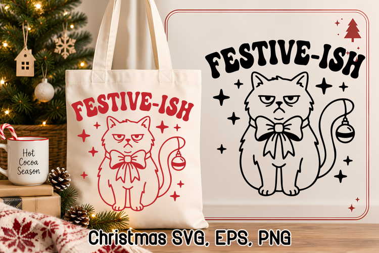 Festive Ish Funny Cat Christmas SVG | Christmas Animal SVG