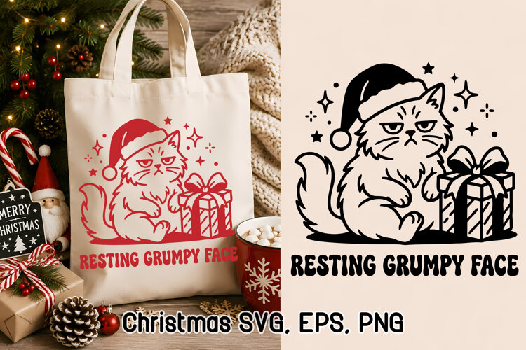 Resting Grumpy Face Funny Cat Christmas SVG example image 1