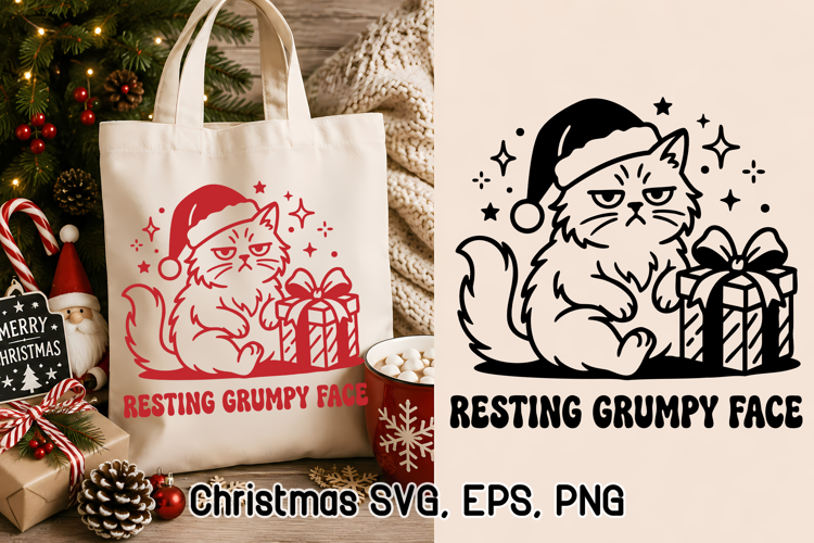 Resting Grumpy Face Funny Cat Christmas SVG