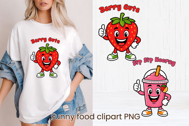Funny food and fruit character clipart PNG design example image 1
