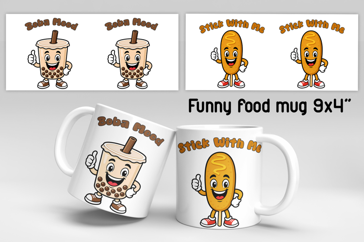 Funny food and fruit character mug sublimation design