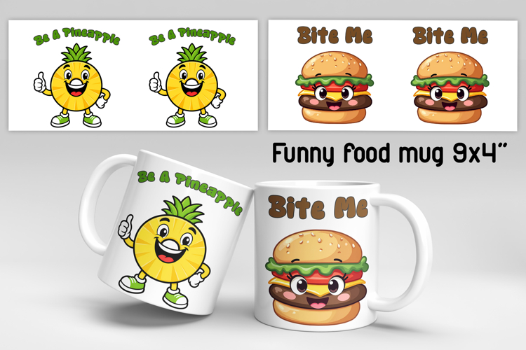 Funny food and fruit character mug sublimation design