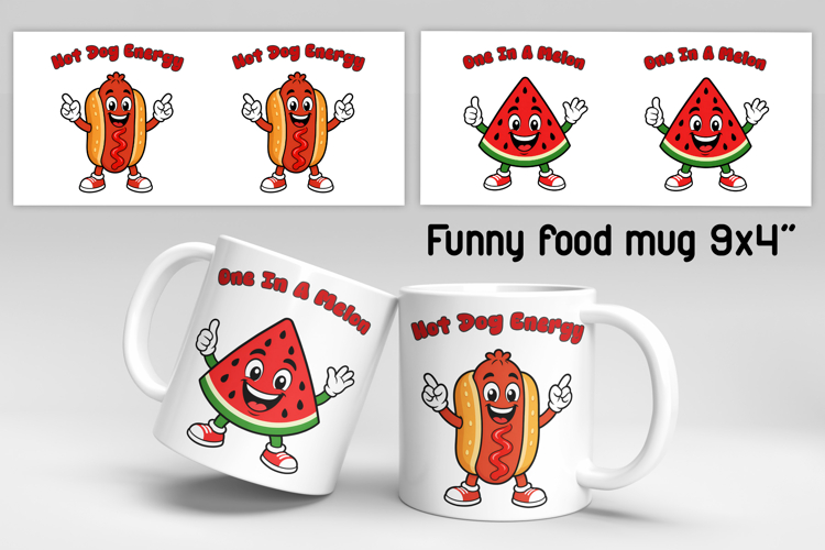 Funny food and fruit character mug sublimation design