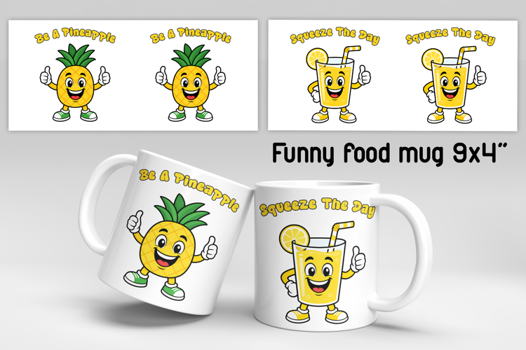 Funny food and fruit character mug sublimation design