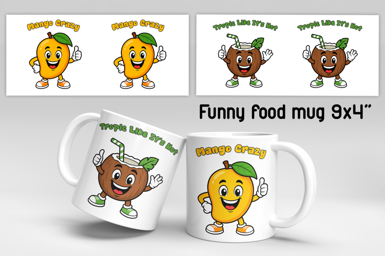 Funny food and fruit character mug sublimation design