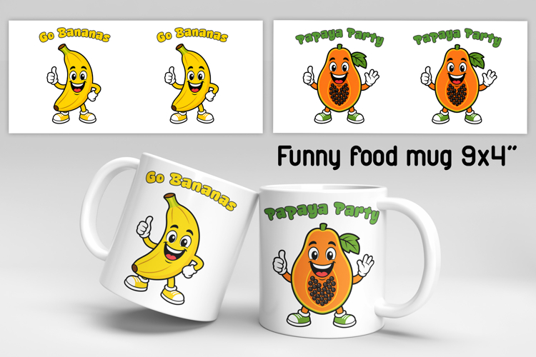 Funny food and fruit character mug sublimation design