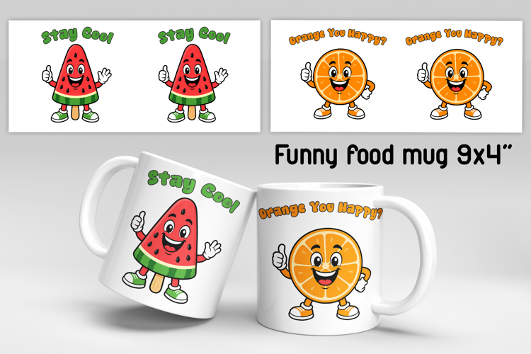 Funny food and fruit character mug sublimation design