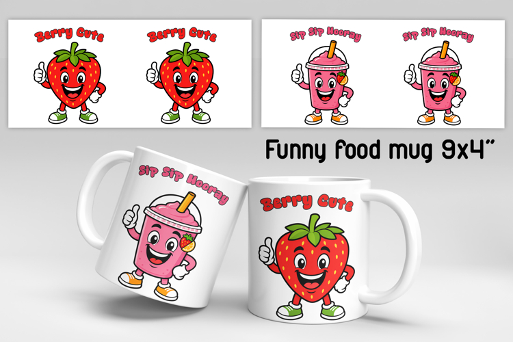 Funny food and fruit character mug sublimation design