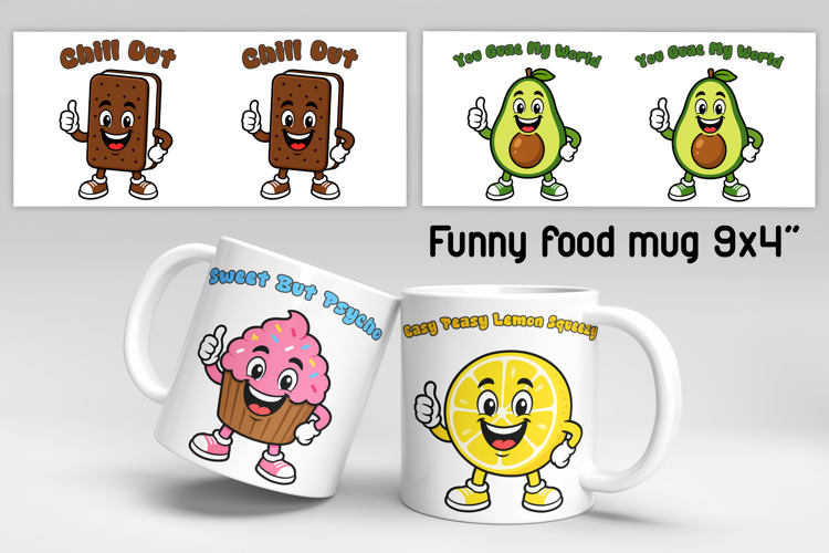 Funny food and fruit character mug sublimation design
