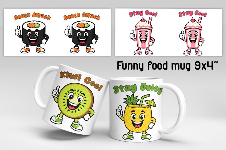 Funny food and fruit character mug sublimation design