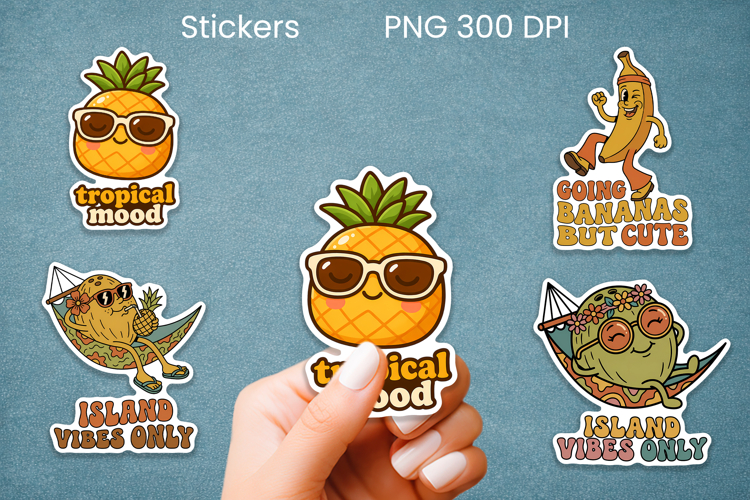 Funny fruit sticker PNG design | Printable summer sticker example image 1