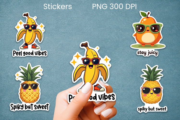 Funny fruit sticker PNG design | Printable summer sticker example image 1