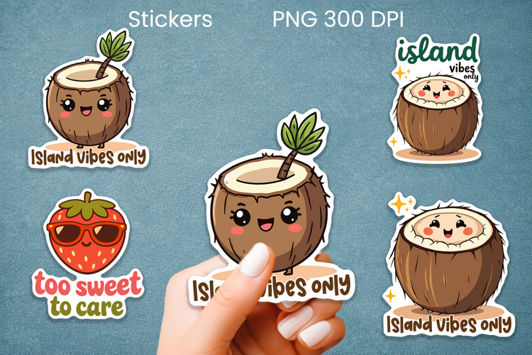 Funny fruit sticker PNG design | Printable summer sticker example image 1