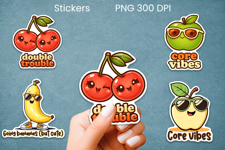 Funny fruit sticker PNG design | Printable summer sticker example image 1