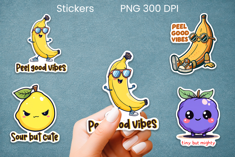 Funny fruit sticker PNG design | Printable summer sticker example image 1